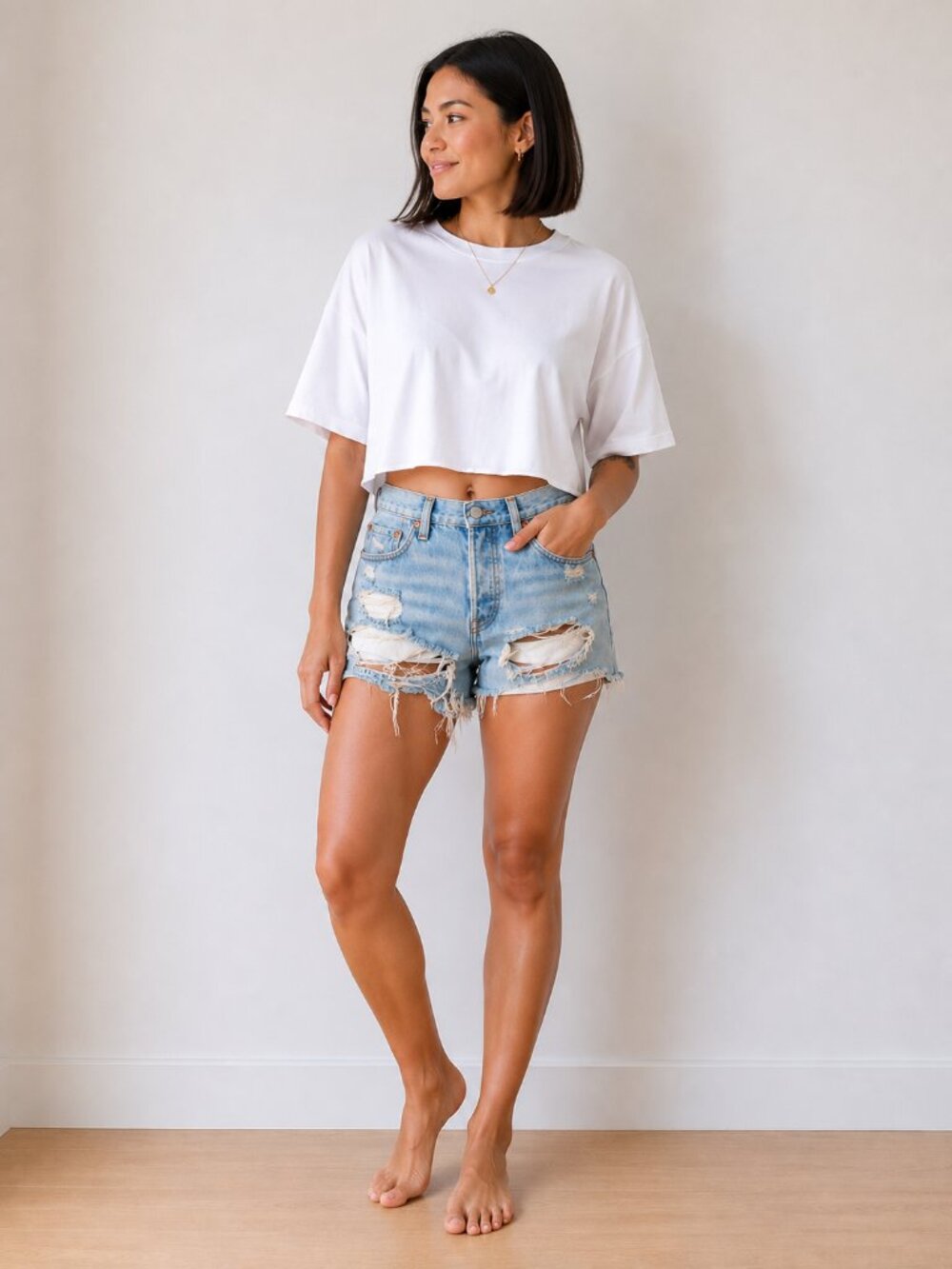Levi's Light Blue 501 Ripped Cutoff Denim Shorts - 100% cotton